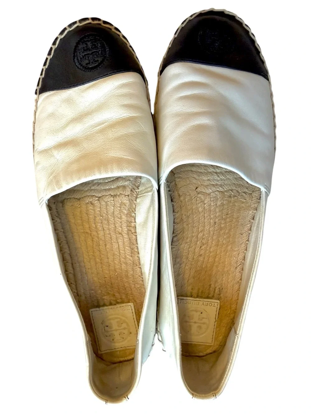 Tory Burch Mestico Espadilles Size 8-1/2 White with Black Toe